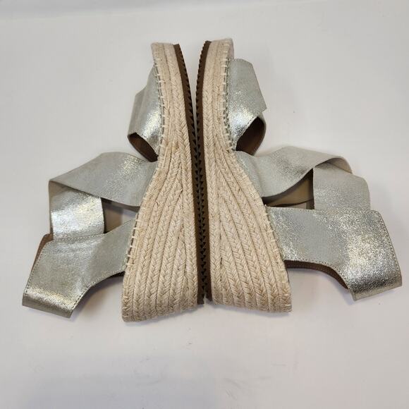 Eileen Fisher Willow Espadrille Wedge Sandals Size 9 Gold Metallic Leather - Picture 7 of 9